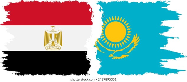 Kazakhstan and Egypt grunge flags connection, vector