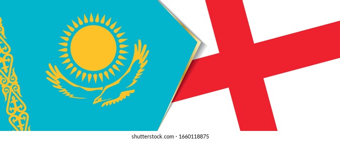 Kazakhstan and England flags, two vector flags symbol of relationship or confrontation.