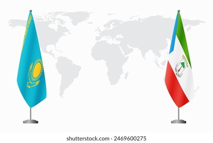 Kazakhstan and Equatorial Guinea flags for official meeting against background of world map.