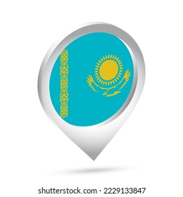 Icono de la bandera de Kazajistán en 3d pin. Ilustración vectorial.