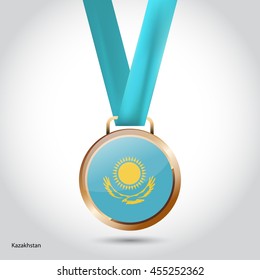 Kazakhstan Flag in Bronze Medal. Vector Illustration. RIO Olympic Game Bronze Medal. Vector Illustration