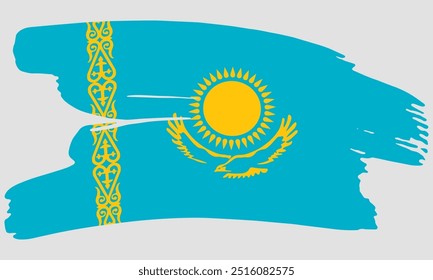Textura de pintura de pincel de bandera de Kazajistán. Bandera del Grunge de Kazajistán. Concepto de pincel de emblema de Kazajistán