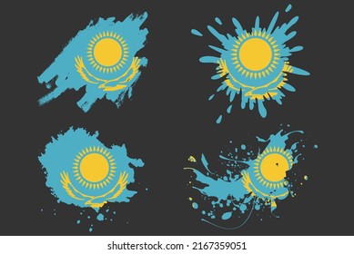 Kazakhstan flag brush splash vector set, country logo asset, paint grunge illustration concept, Kazakhstan flag brush stroke grunge effect, water splash mask, creative country flag logo idea