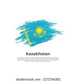 Bandera de Kazajistán. Pulsaciones de pincel. Pincel la bandera kazaja pintada sobre un fondo blanco. Cartel nacional de diseño de vectores, plantilla. Colocar el texto. Cartel patriótico del estado de kazajistán, portada. Copiar espacio