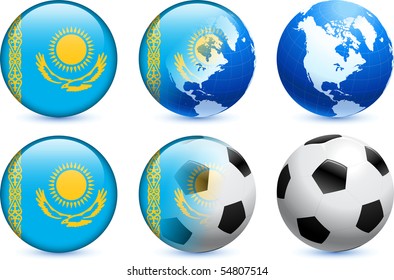 Kazakhstan Flag Button with Global Soccer Event Original Illustration