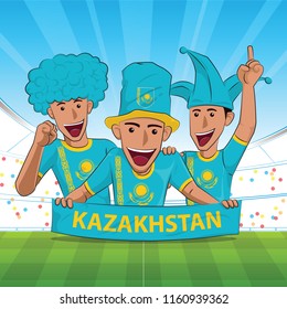 Kazakhstan Flag. Cheer football support Vector illustration.