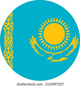 Kazakhstan flag in circle shape isolated  on png or transparent  background,Symbol of Kazakhstan. vector illustration 