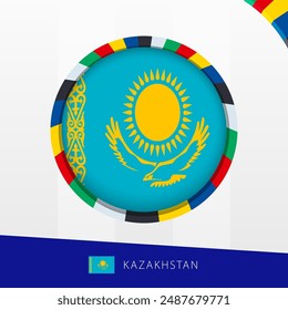 Kazakhstan Flag with Colorful Circle Border. Vector icon.