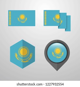Kazakhstan flag design set vector