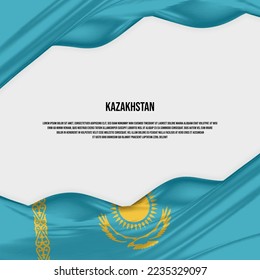 Kazakhstan flag design. Waving Kazakhstan flag made of satin or silk fabric. Vector Illustration.