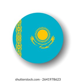 Kazakhstan flag - flat vector circle icon or badge with dropped shadow.