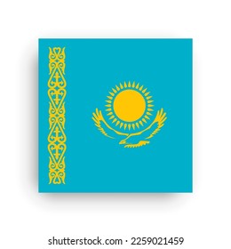 Kazakhstan flag - flat vector square with sharp corners and dropped shadow.