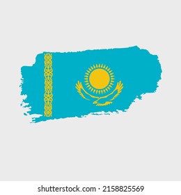 Bandera de Kazajistán con textura gruesa. Ilustración vectorial de la bandera de Kazajistán pintada con pincel con efecto de grunge y trazo de acuarela. Feliz Día de la Independencia