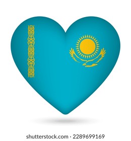 Bandera de Kazajistán en forma de corazón. Ilustración vectorial.