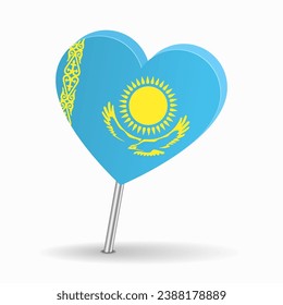 Kazakhstan flag heart-shaped map pointer layout. Vector illustration.