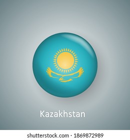 Kazakhstan flag icon circle 3d gradient isolated