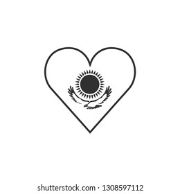 Kazakhstan flag icon in a heart shape in black outline flat design. Independence day or National day holiday concept.