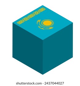 Kazakhstan flag - isometric 3D cube isolated on white background. Vector object.