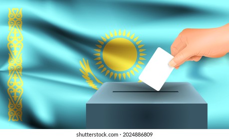 Kazakhstan flag a male hand voting with Kazakhstan flag background