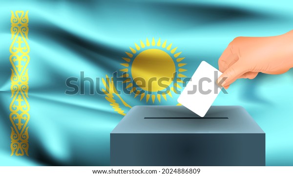 Kazakhstan flag a male hand voting with\
Kazakhstan flag\
background