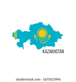 Kazakhstan flag map. The flag of the country in the form of borders. Stock vector illustration isolated on white background.