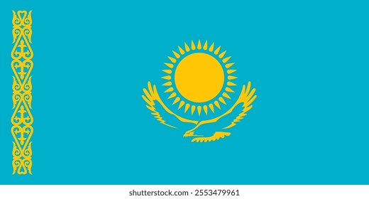 Kazakhstan flag in official colors, dimensions and aspect ratio. Vector flag symbolizing national pride, identity, heritage, patriotism and authority