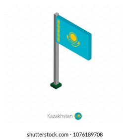 Kazakhstan Flag on Flagpole in Isometric dimension. Isometric blue background. Vector illustration.