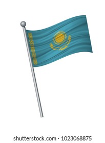 Kazakhstan flag on the flagpole. Official colors and proportion correctly. waving of Kazakhstan flag on flagpole, vector illustration isolate on white background.