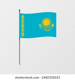 Bandera de Kazajistán en asta. Ilustración vectorial.