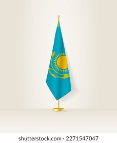 Kazakhstan flag on a flag stand. Vector illustration.