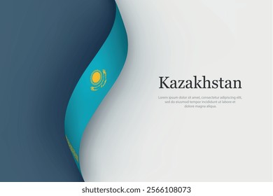 Kazakhstan flag on Waving ribbon. Template for independence day