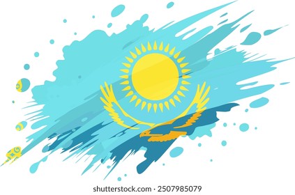 Kazakhstan flag painted with Grunge brush stroke, watercolor flag style.