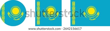 
Kazakhstan flag PNG vector. Kazakhstan square and round icon isolated on transparent PNG background. Kazakhstan flag icon.