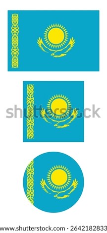 
Kazakhstan flag PNG vector. Kazakhstan square and round icon isolated on transparent PNG background. Kazakhstan flag icon.