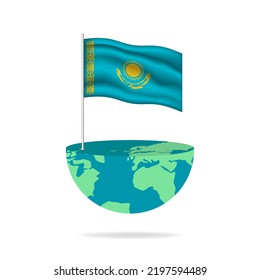 Poste de la bandera de Kazajistán en el mundo. Bandera ondeando alrededor del mundo. Fácil edición y vector en grupos. Ilustración vectorial de bandera nacional sobre fondo blanco.