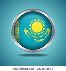 The Kazakhstan flag. Round glossy. Silver frame. Isolated on color gradient background