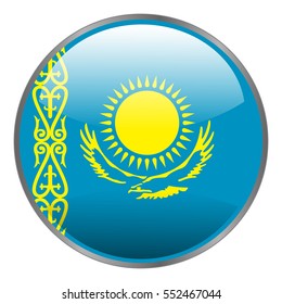 Kazakhstan flag. Round isolated vector icon with national flag of Kazakhstan on white background.