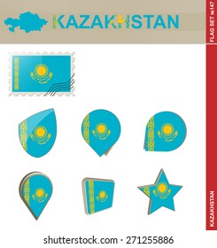 Kazakhstan Flag Set, Flag Set #147. Vector.
