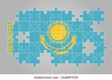 La forma de la bandera de Kazajistán del vector del rompecabezas, el mapa del rompecabezas, la bandera de Kazajistán para los niños y las aulas, el activo del logo del país, el concepto del problema, el diseño plano