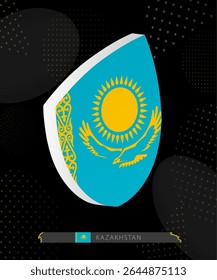Kazakhstan Flag Shield icon in 3D on Dark Modern Abstract Rugby Background. Perfect for sports events, heritage themes, national celebrations, and patriotic designs.