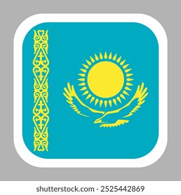 Kazakhstan flag square flat vector with rounded corners and white border, vector illustration