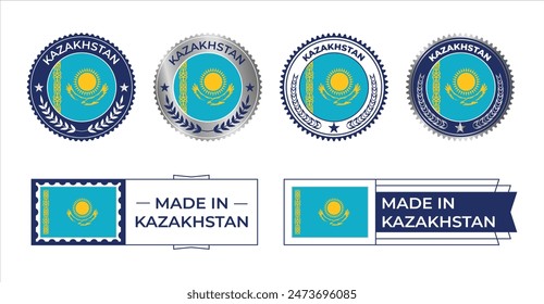 Kazakhstan Flag Stamp. Made in Stamp Isolated in White Background. Symbol, Vector, Icon, Illustration.