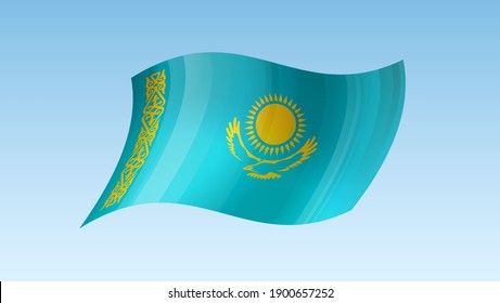 Kazakhstan flag state symbol isolated on background national banner. Greeting card National Independence Day of the Republic of Kazakhstan. Illustration banner with realistic state flag of RK.