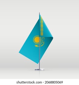 Kazakhstan flag state symbol isolated on background national banner. Greeting card National Independence Day of the Republic of Kazakhstan. Illustration banner with realistic state flag of RK.