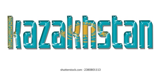 Kazakhstan flag text font, 3D Kazakhstan colorful background, Kazakhstan flag vector illustration