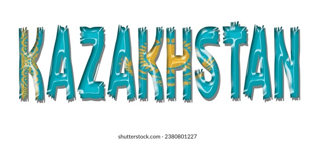 Kazakhstan flag text font, 3D Kazakhstan colorful background, Kazakhstan flag vector illustration