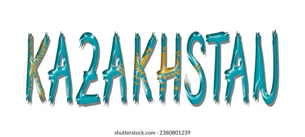 Kazakhstan flag text font, 3D Kazakhstan colorful background, Kazakhstan flag vector illustration