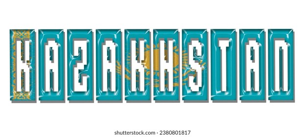 Kazakhstan flag text font, 3D Kazakhstan colorful background, Kazakhstan flag vector illustration