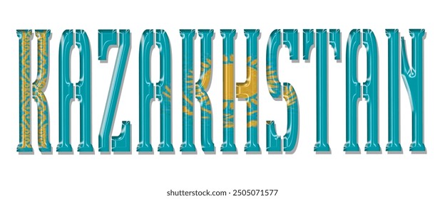Kazajistán flag text font, 3D Kazajistán flag fondo colorido, Kazajistán flag Ilustración vectorial