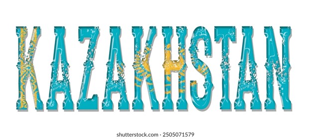 Kazakhstan flag text font, 3D Kazakhstan flag colorful background, Kazakhstan flag vector illustration
